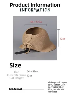 Size specifications for khaki knit sun hat with detailed material composition and dimensions