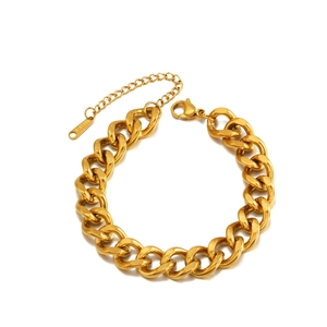 Golden stainless steel cuban link chain bracelet with lobster clasp and adjustable link