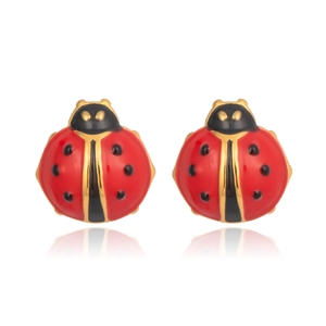 Charmantes boucles d'oreilles coccinelle rouges et noires avec plaqué or pour femme