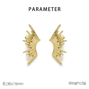 Detailed specs of 18k gold plated sunburst earrings showing 36x15mm size and 5g weight