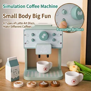Wooden toy coffee machine set in mint green for children's role-play kitchen