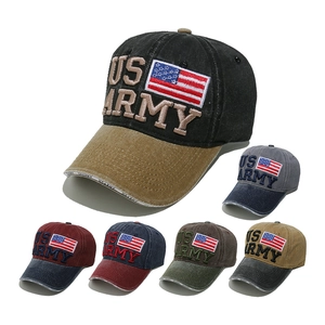 US ARMY Baseball Cap Washed Cotton Embroidered American Flag Patch Retro Military Style Adjustable Outdoor Sun Hat For Men