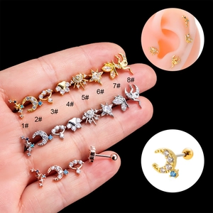Knorpel Ohrstecker Aus Edelstahl Mit Zirkonia Stern Mond Schmetterling Design Schraubverschluss Piercing Schmuck Mode