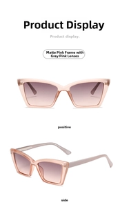 Detailed front and side view of matte sand pink cat-eye sunglasses with gradient lenses