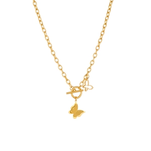 Layered gold titanium steel butterfly necklace with OT toggle clasp and matte pendant