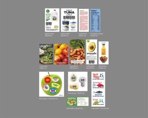 Detailed view of creative food-themed stickers with various sizes and glossy finishes