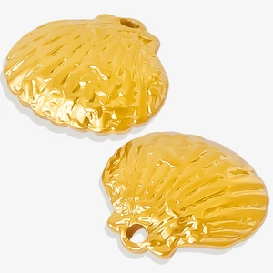 Vue recto-verso de pendentifs coquillages dorés en acier inoxydable 304 avec détails