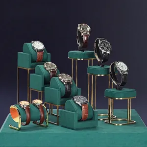 Watch Display Stand Velvet Gold Metal Jewelry Showcase Organizer Props Commercial Store Professional Luxury Elegant