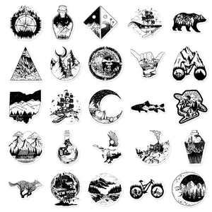 50pcs black and white gothic punk stickers with waterproof outdoor adventure themes