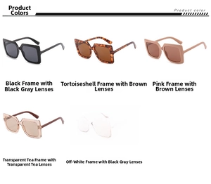 Detailed close-up showing five color variants of oversized square retro sunglasses frames