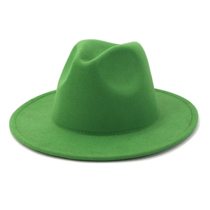 Sombrero Fedora de fieltro de lana verde esmeralda estilo inglés con ala ancha cosida