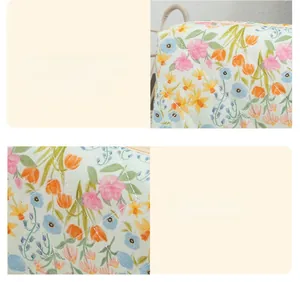 Close-up of quilted floral fabric showing fine stitching and pastel flower patterns