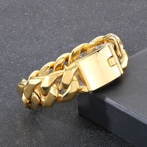 Classic 24mm wide gold-plated stainless steel Cuban link bracelet with secure clasp
