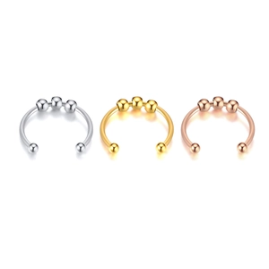 Polished stainless steel open rings with beads in silver, gold, and rose gold finish