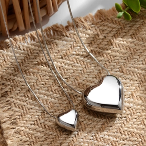 Minimalist Heart Pendant Necklace Polished 3D Peach Heart 316L Titanium Steel Snake Chain For Women Jewelry