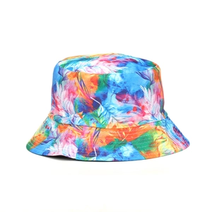 Tie Dye Bucket Hat Polyester Sun Protection Foldable Outdoor Beach Summer Unisex Fashion Floral Bird Print Hat
