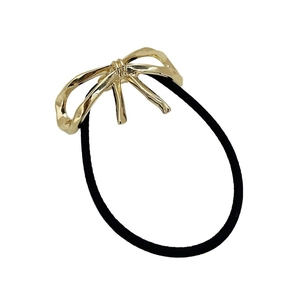 Eleganter goldener Haargummi mit Metall-Schleife und schwarzem elastischem Band für Damen