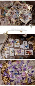 Detail shot of vintage PET butterfly stickers and retro scrapbook collage materials