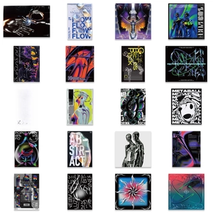 Set of 20 acid graphics stickers with 3D liquid chrome and cyberpunk art designs