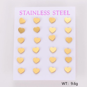 Lot de 12 paires de boucles d'oreilles minimalistes en forme de cœur doré en acier inoxydable