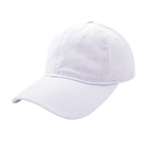 Detail of white cotton twill baseball cap showing fine stitching and fabric texture