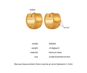 Detailed size specifications for brushed gold titanium steel hoop earrings ED0026