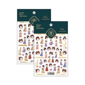 Cartoon Hanfu girl nail stickers set with floral patterns and traditional Chinese characters