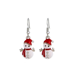 Christmas snowman drop earrings in red and white enamel with sparkling rhinestone accents