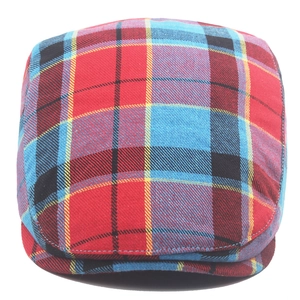 Red and blue plaid flat cap with Scottish tartan pattern for outdoor casual wear