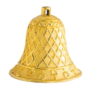 Golden Christmas bell with diamond grid relief and top hanging hole for tree decoration