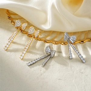 Süße Kupfer Zirkonia Schleife Quaste Ohrhänger Für Damen Koreanischer Stil Elegante Schleifknoten Lange Kette Ohrringe Schmuck Geschenk