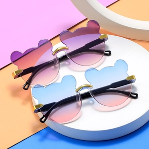 Stylish bear ear shaped kids sunglasses with purple and blue gradient lenses
