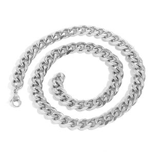 Detailed view of 11mm silver Cuban link chain with polished finish and lobster clasp