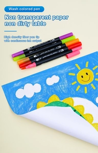 Detail of dual-tip markers showing non-bleed ink on paper with colorful fiber tips
