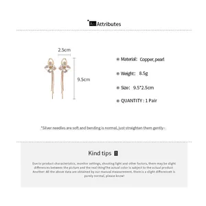 Size chart showing flower tassel earrings with dimensions of 9.5cm height and 2.5cm width