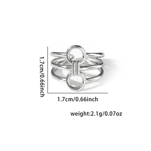 Detailed view of silver titanium steel ring with 1.7cm dimensions and weight of 2.1g