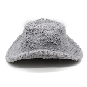 Close-up of the plush gray fabric texture on this winter wide brim western cowboy hat