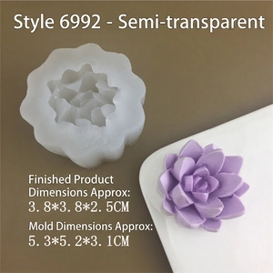 Detailed size view of succulent silicone mold and finished 3D plant resin piece