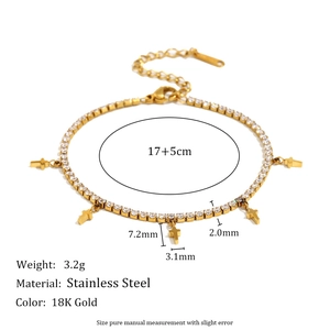 Bracelet en acier inoxydable plaqué or 18K avec pendentifs croix et zircons 17+5cm