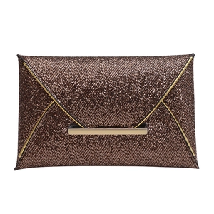 Pochette enveloppe moderne à paillettes marron café avec bordure dorée élégante