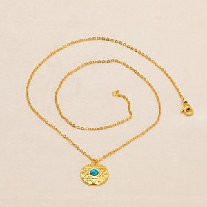 Collier en acier inoxydable doré 18k avec pendentif étoile de David et turquoise
