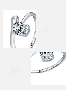 Macro shot of S925 sterling silver stamp and 5A zircon hand-setting on oval ring