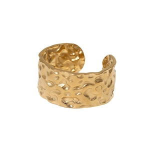 Minimalist adjustable golden stainless steel ring with elegant hammered metal texture