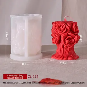 Detailed view of the rose flower column silicone mold and red candle finished product