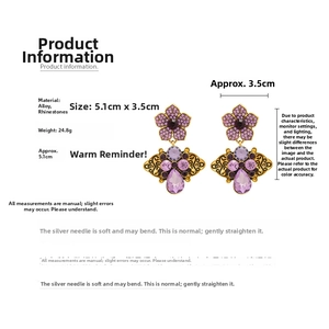 Size chart showing 5.1x3.5cm dimensions and 24.8g weight for vintage flower drop earrings