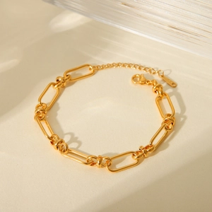 Stainless Steel Chain Bracelet 18K Gold Plated Knot Oval Link Geometric Industrial Ins Style Jewelry For Women