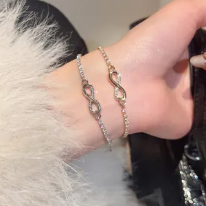 Infinity Symbol Bracelet Copper Cubic Zirconia Adjustable Slider Clasp Dainty Chain Fashion Elegant Jewelry Women Gift