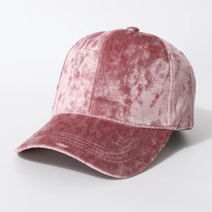 Pink velvet baseball cap with a classic six-panel design and curved brim for casual style