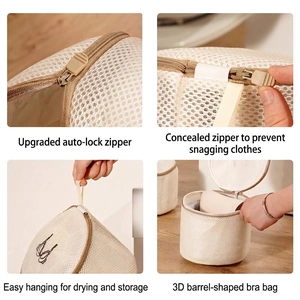 3D mesh laundry bag for bras with auto-lock zipper and protective hanging strap