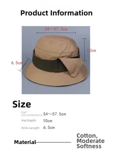Detailed size chart for khaki washed cotton bucket hat with green decorative band